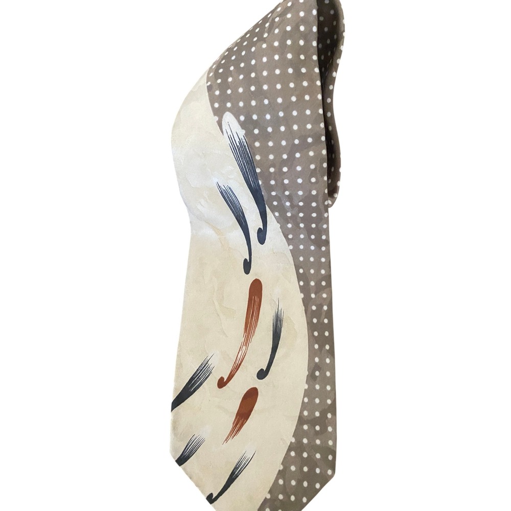 Paul Rodon Couture Men Silk Tie Taupe Polka Dot Abstract Brushstroke Made in USA